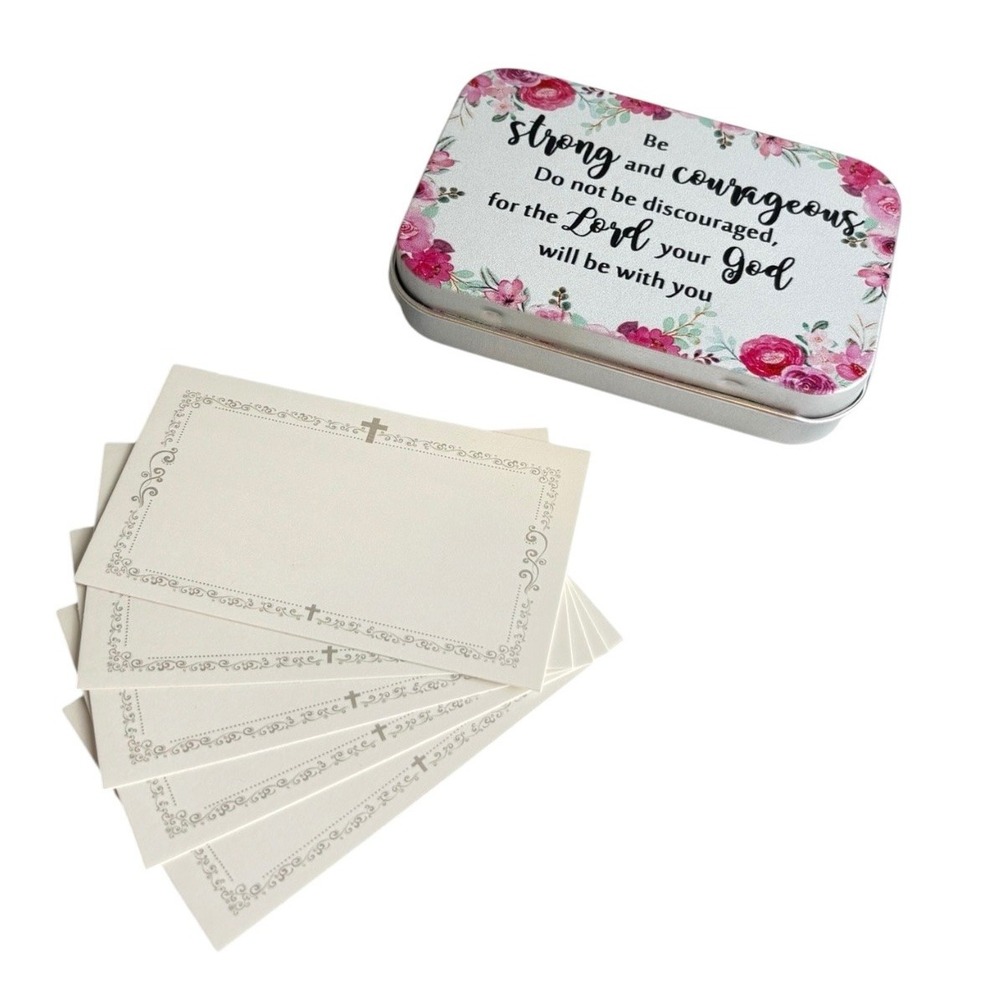 Inspirational Bible Verse Gift Tin with Blank Message Cards Floral